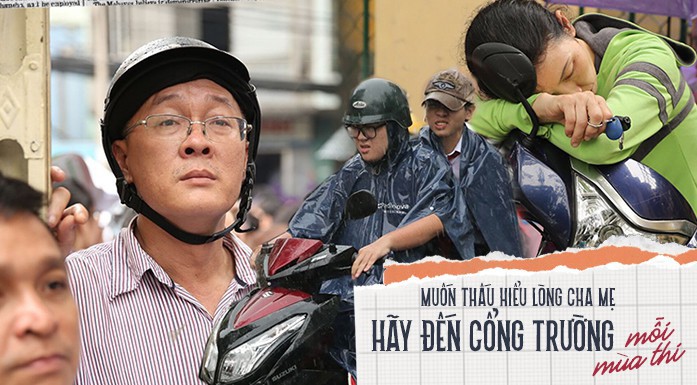 Hình ảnh phụ huynh đội mưa, đội nắng đưa con đi thi: Tự tin nhé con ơi, có bố mẹ làm 