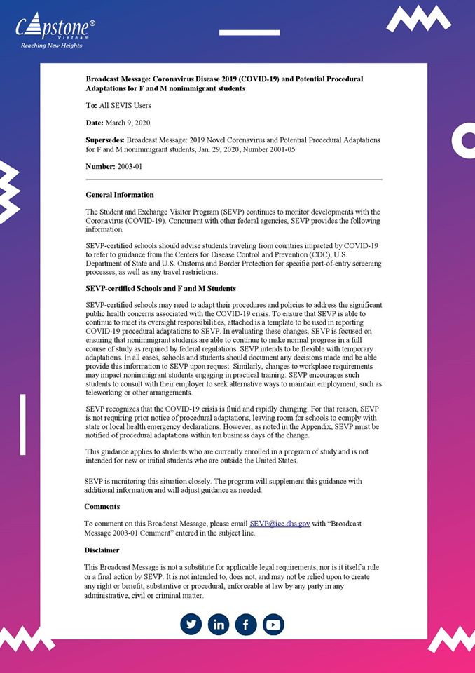 DU HỌC SINH VIỆT NAM TẠI MỸ CHÚ Ý THÔNG BÁO MỚI NHẤT TỪ BỘ AN NINH NỘI ĐỊA MỸ VỀ THAY ĐỔI TRƯỚC TÌNH HÌNH DỊCH COVID-19