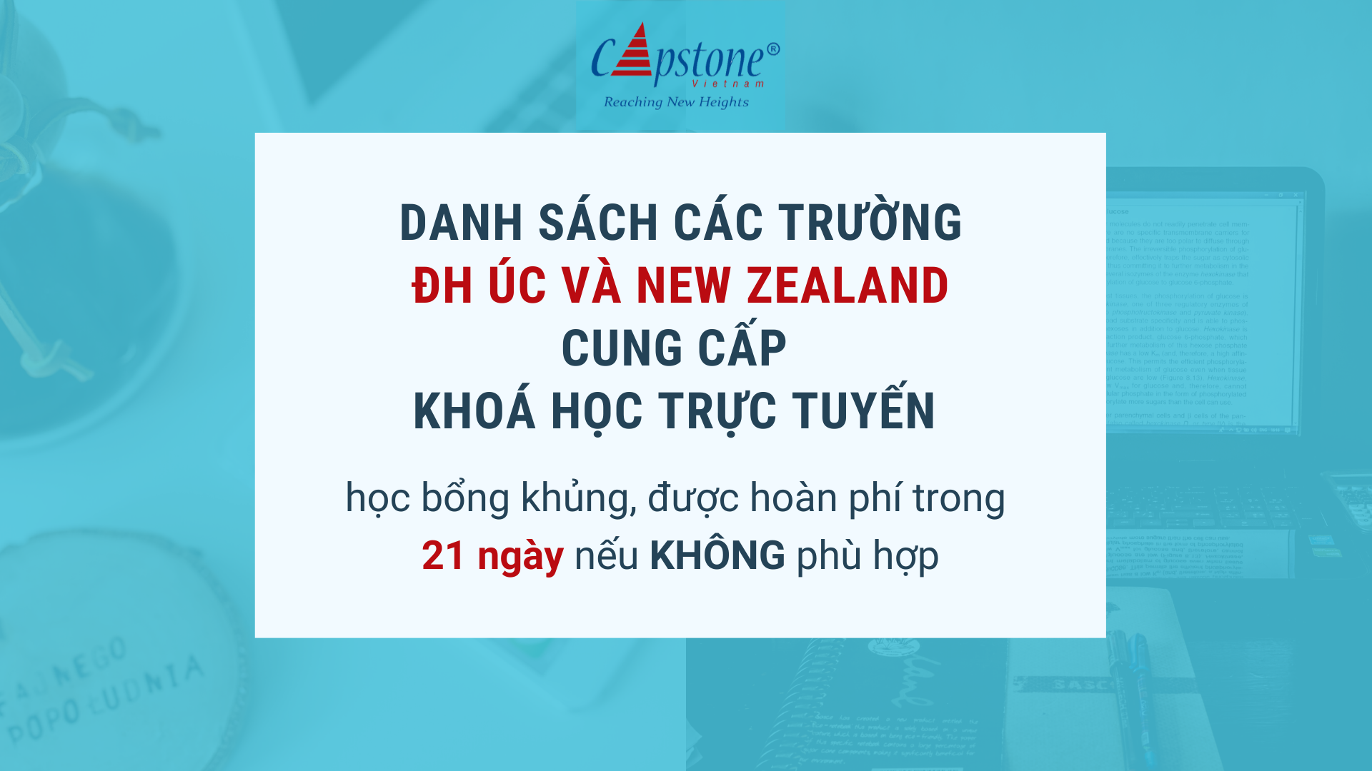 Danh sách các trường đại học Úc và New Zealand cung cấp khoá học trực tuyến với học bổng khủng, được hoàn phí trong 21 ngày nếu không phù hợp.