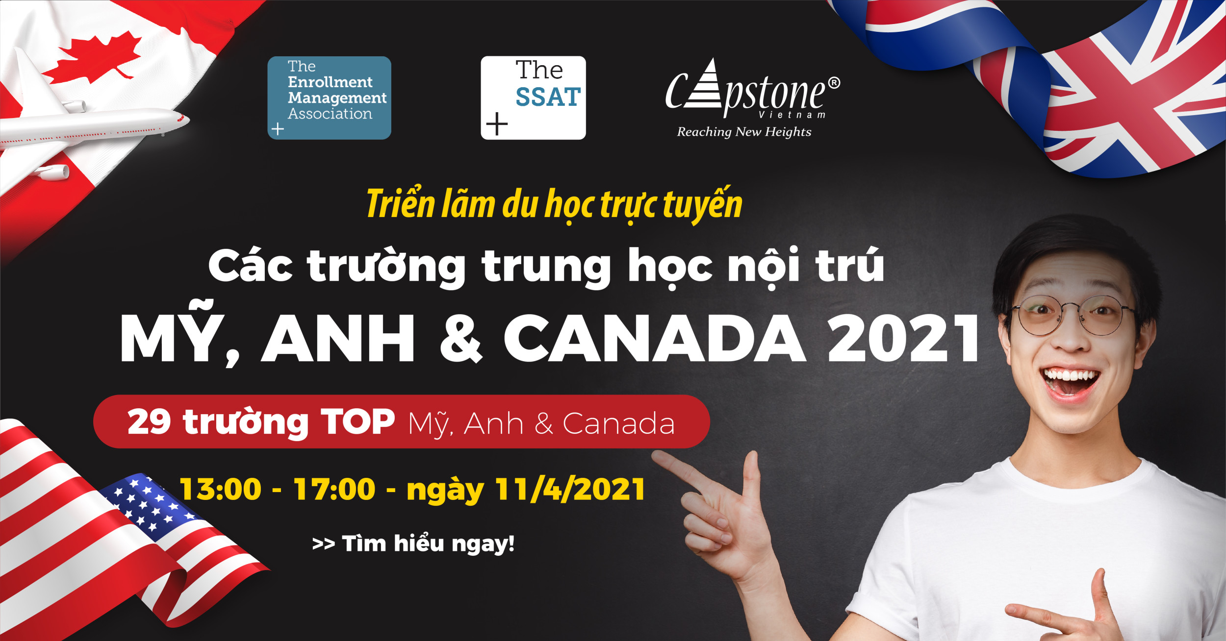 Danh sách học bổng các trường tham dự triển lãm du học Trực tuyến các trường Trung học Mỹ, Anh  Canada 2021