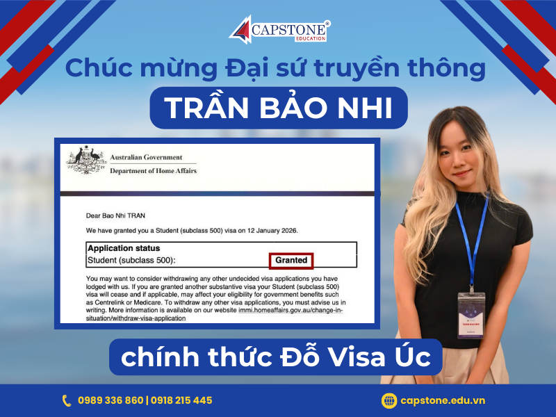 Chúc mừng Trần Bảo Nhi đỗ visa du học Úc (Subclass 500) – Dấu mốc cho một hành trình vươn xa