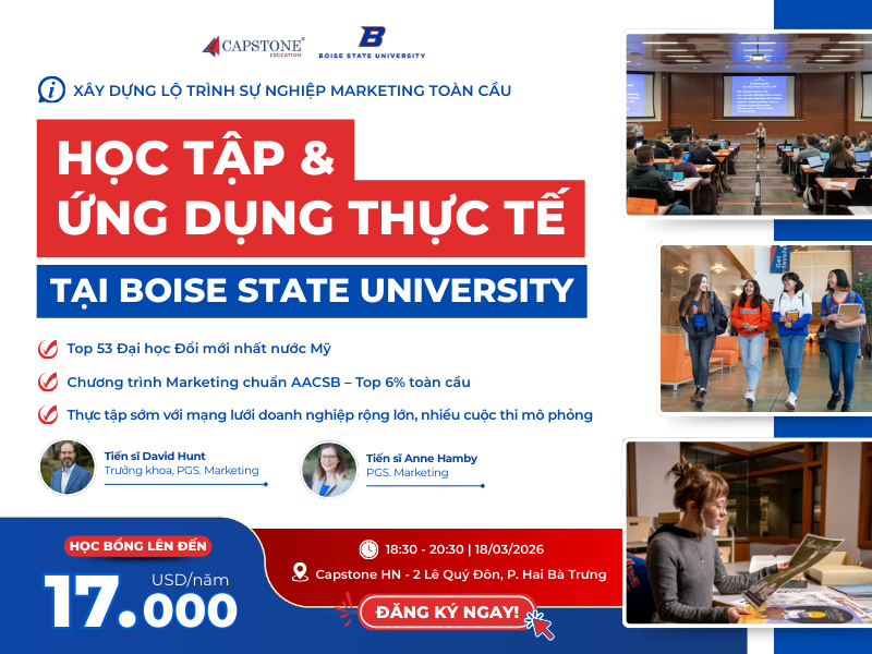 Xây dựng lộ trình sự nghiệp Marketing toàn cầu Học tập và ứng dụng thực tế ngay tại Boise State University (Mỹ)