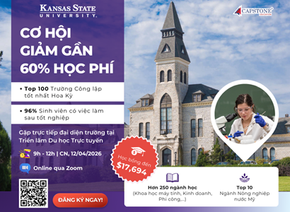 Học bổng du học 2026 Cơ hội giảm gần 60% học phí tại Kansas State University, Top 100 Đại học công lập Mỹ