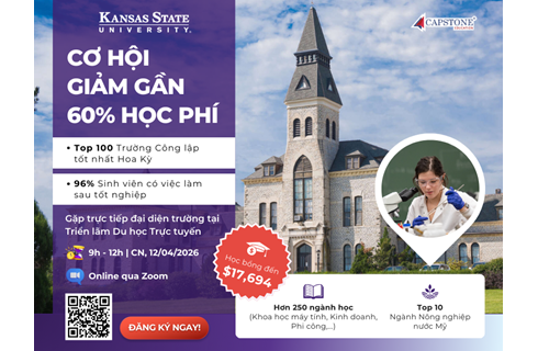 Học bổng du học 2026: Cơ hội giảm gần 60% học phí tại Kansas State University, Top 100 Đại học công lập Mỹ