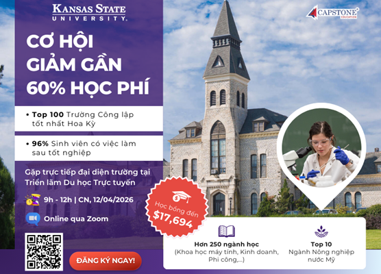 Học bổng du học 2026: Cơ hội giảm gần 60% học phí tại Kansas State University, Top 100 Đại học công lập Mỹ