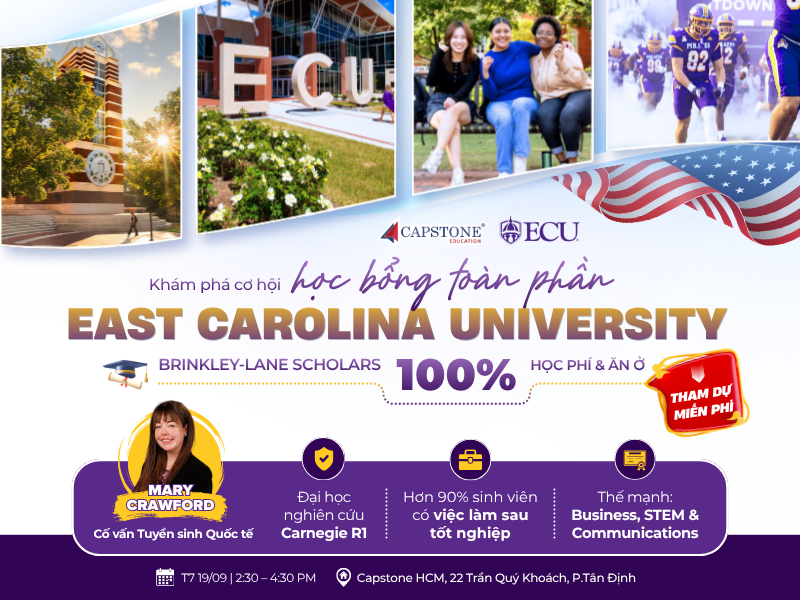 Chinh phục học bổng toàn phần tại East Carolina University – Đại học nghiên cứu hàng đầu Hoa Kỳ