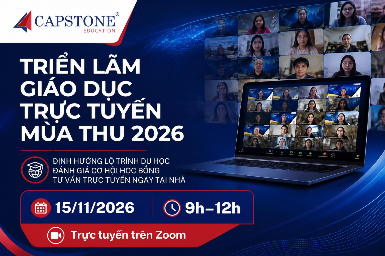 TRIỂN LÃM GIÁO DỤC TRỰC TUYẾN MÙA THU 2026: Định hướng lộ trình du học - Đánh giá cơ hội học bổng - Tư vấn trực tuyến tại nhà